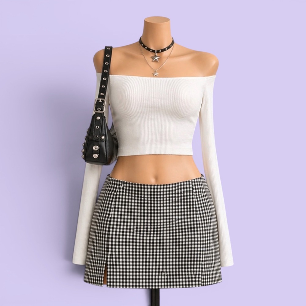 Eyeshadow Black White Gingham Mini Skirt High Waisted Slit Y2K Size 3 Classic